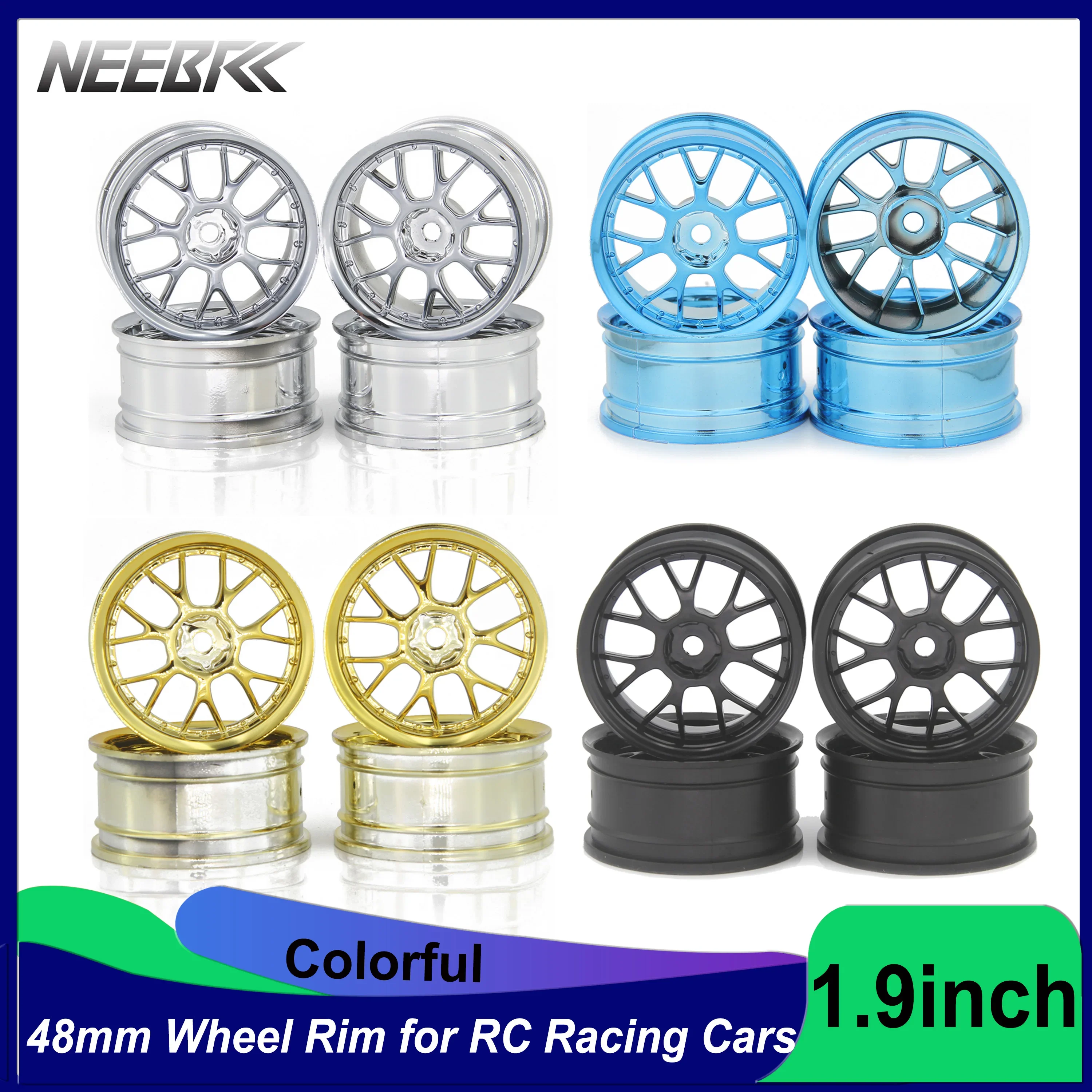 

4PCS NEEBRC 1.9inch Hard Plastic Hex Hub Wheel Rim for 1/10 1/12 1/14 RC Car on-Road Racing Drift Car traxxas Trx4m Tamiya Parts