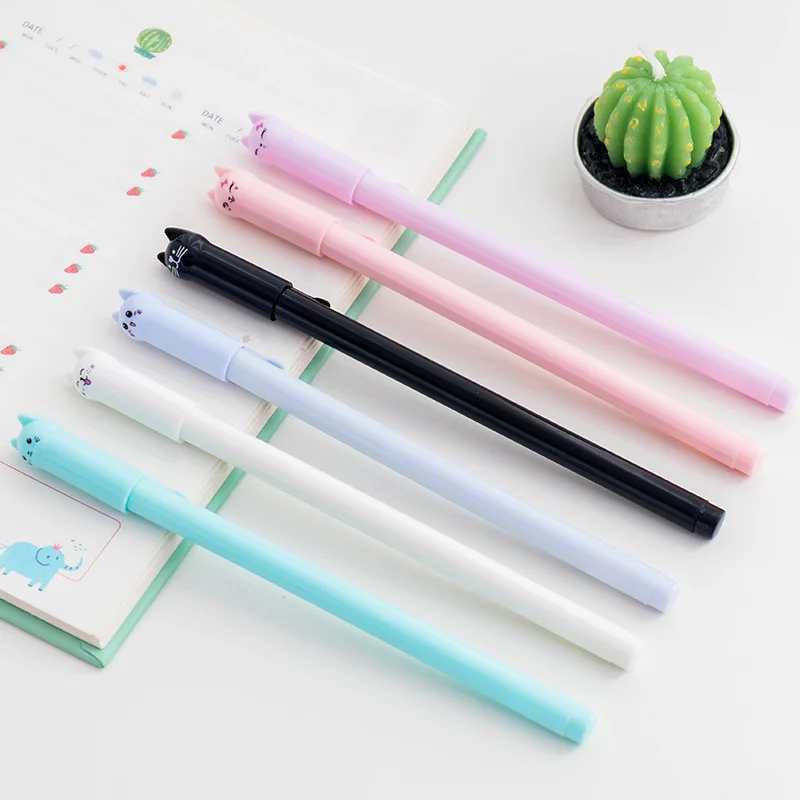 3Pcs Cute Cartoon Cat Head Gel Pen 0.5mm Black Ink Quick-dry Student Writing Pen for Homework Test Kawaii Kids Stationery Gifts