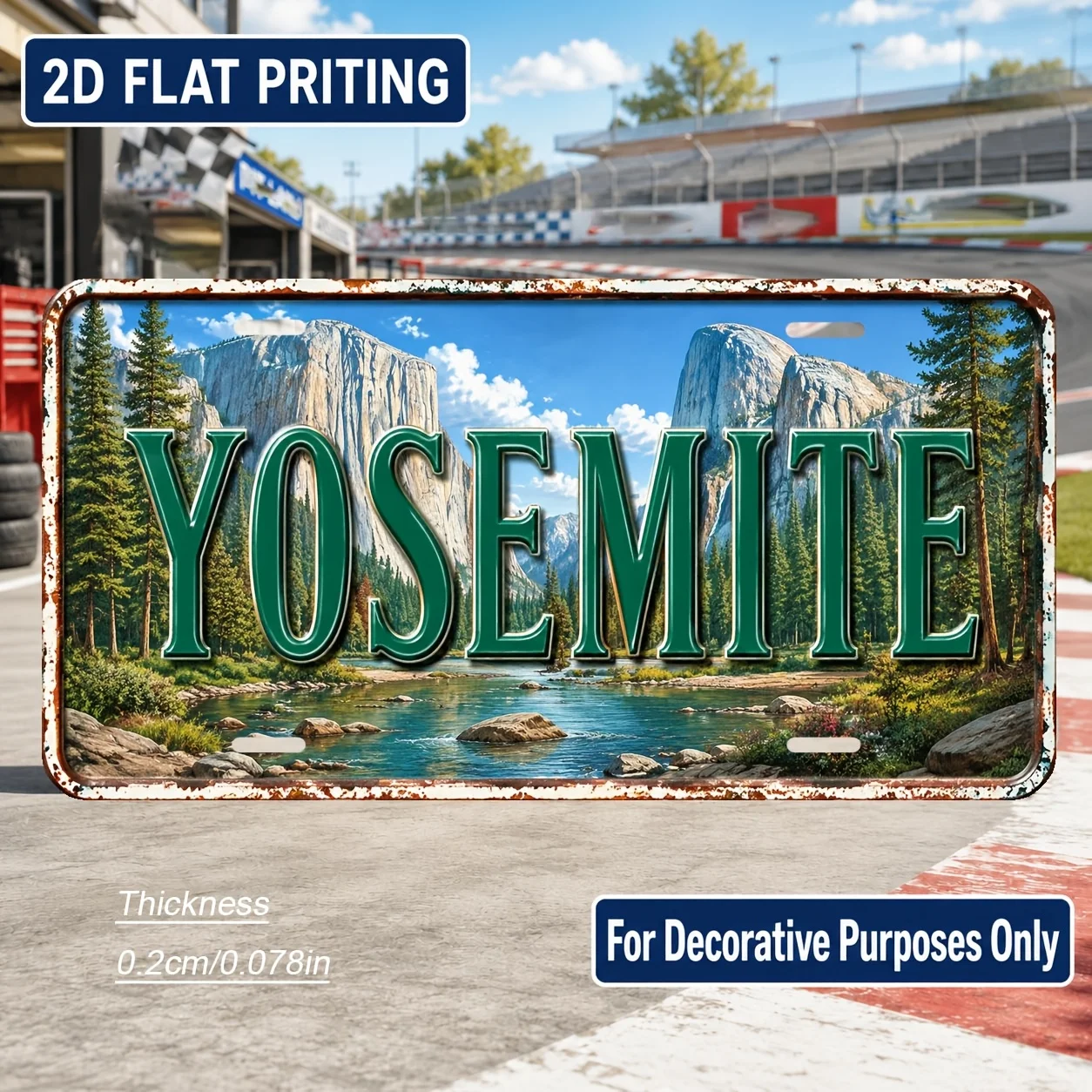 2D Flat, [2D Flat] 2D Flat Print, 1pc, Yosemite Themed Vintage License Plate, Home Decor, Birthday Gift, Vintage Wall Art, Indus