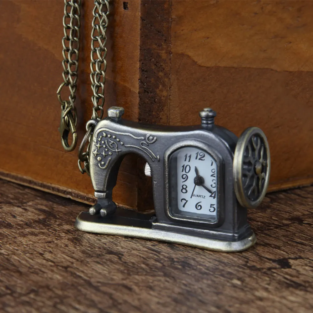 

Retro Antique Bronze Alloy Sewing Machine Design Pocket Watch With Necklace Chain Best Gift
