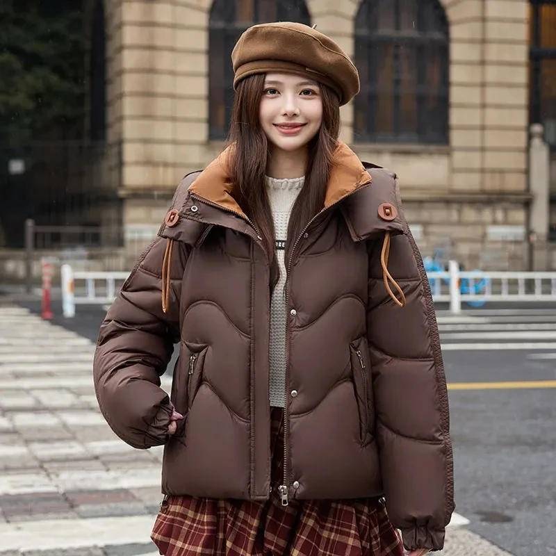 

Autumn Winter New Down Cotton Jacket Women's Korean Cotton-Padded Thicken Warm Parkas Hooded Short Coat Female Casual Ladies Top