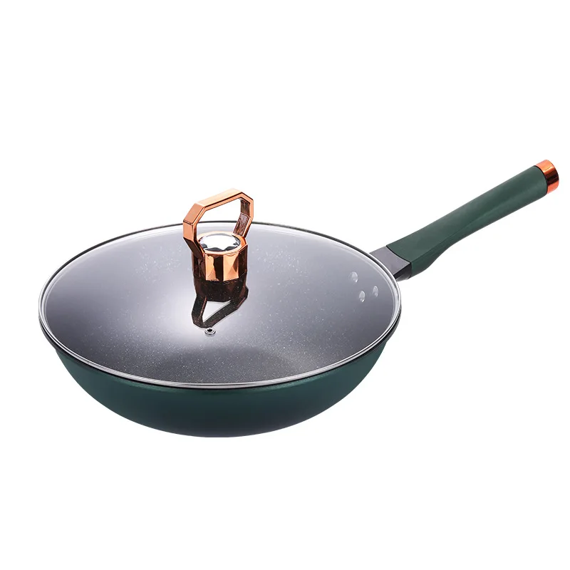 Wok Dazzle Color Non-stick Frying Pan Household Wheat Stone Smoke-free Pan Stovetop Universal Frying Pan Cookware Set Pan Set