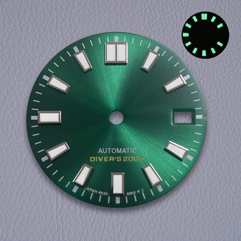 28.5mm S Logo Dial NH35 Sunburst Diver's Dial Fit NH35/NH36/4R/7S Movement Strong C3 Green Luminous Watch Accessories