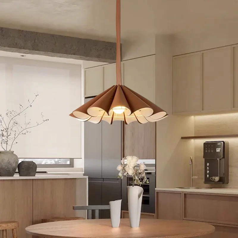 Maillard Leather Pendant Light for Bedroom Dining Room Coffee Shop Home Decor Art Design Lampshade Pendant Lamp Lighting Fixture