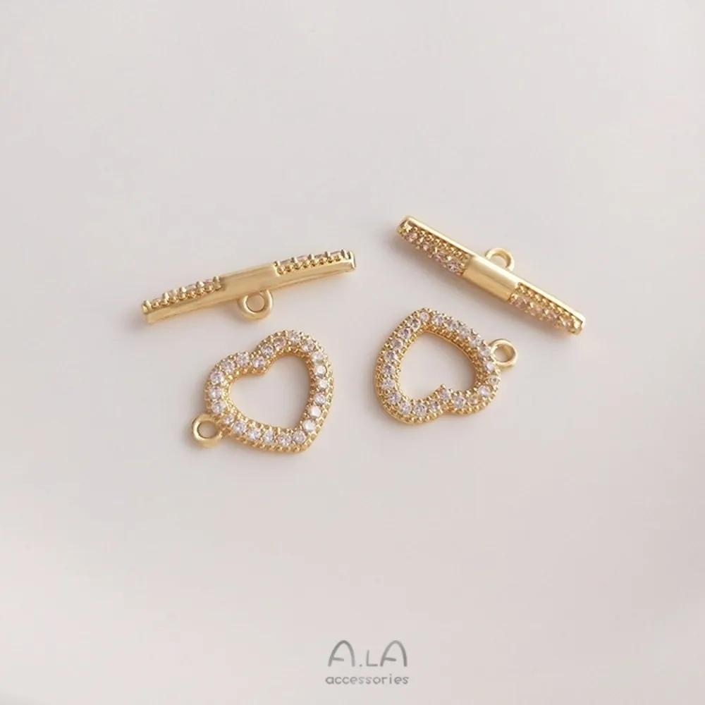 

1Pcs Copper Clasps & Hooks 14K Gold Color Zircon Peach Heart OT Buckle DIY Pearl Chain Necklace Bracelet Jewelry Love Buckle