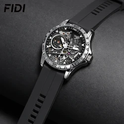FIDI Men's Luxury Automatic Mechanical Watch - FD103, Fashionable Hollow Dial, 100m Waterproof, Luminous Silicone Strap