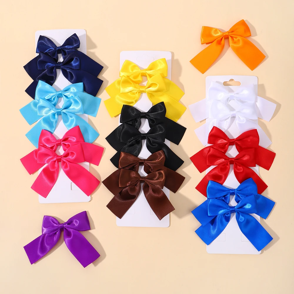 2Pcs Girl Cheer Up Bow Hairclips Delicate Ribbon Hairpins for Kids Hair Accessories 3.5inch Lovely Hair Pins Hairgripe Wholesale