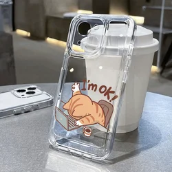 Orange Cat Overtime Phone Case For iPhone 16 15 14 13 12 11 Pro Max XR X XS 14 15 7 8 Plus Y2K Kawaii Transparent Cover