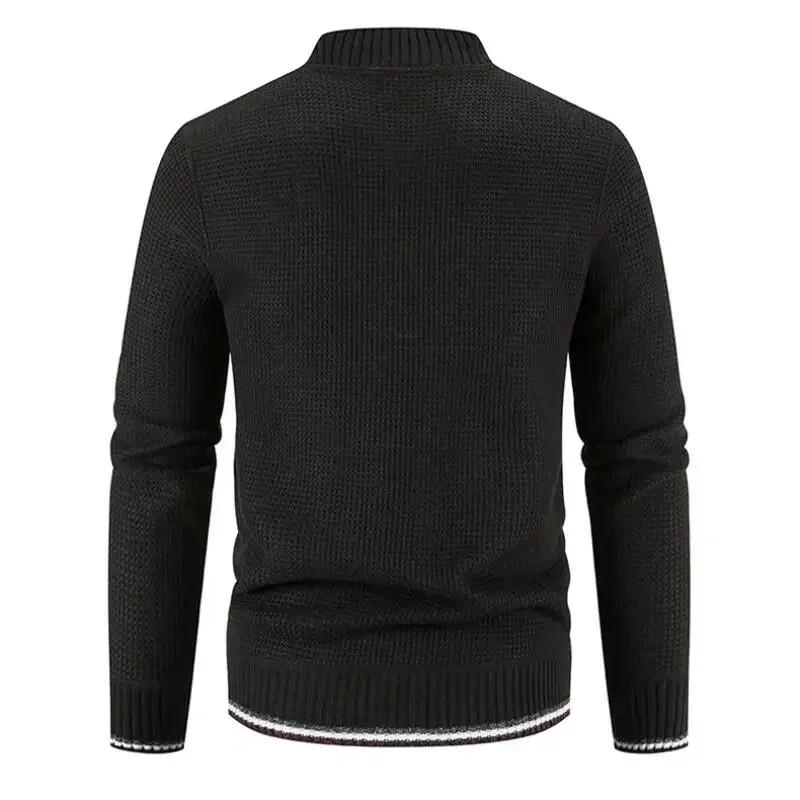 Casaco de retalhos masculino com gola alta, cardigan com zíper, roupa masculina, malhas casuais, casaco quente, outono, inverno, novo