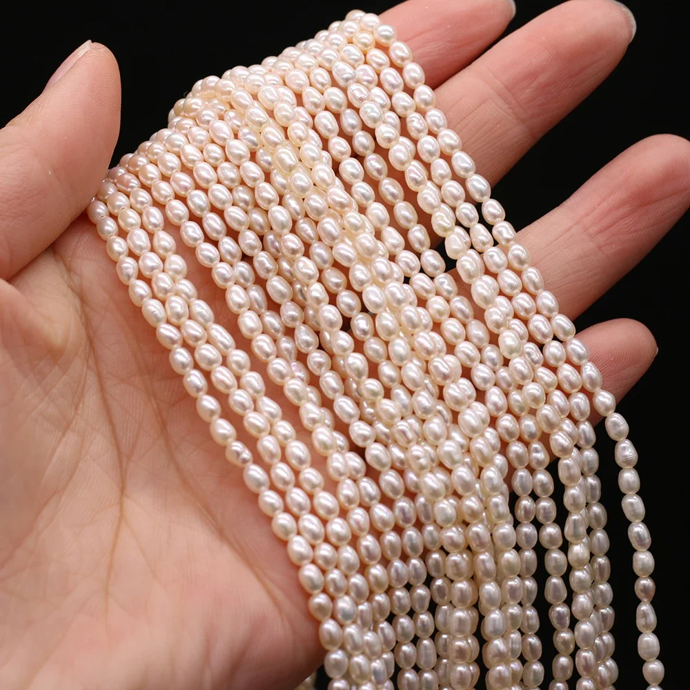 

3-3.5mm AA Natural Freshwater Pearl Beads Rice Shape Punch Loose Smooth Pearl Beads for Jewelry Making DIY Nacklace Bracelet