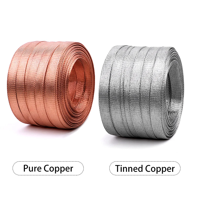 1~10m Braided Sleeve 4mm - 28mm Pure Copper / Tinned Copper Wire Cable Protect Shielded Signal Expandable Metal Sheath ﻿