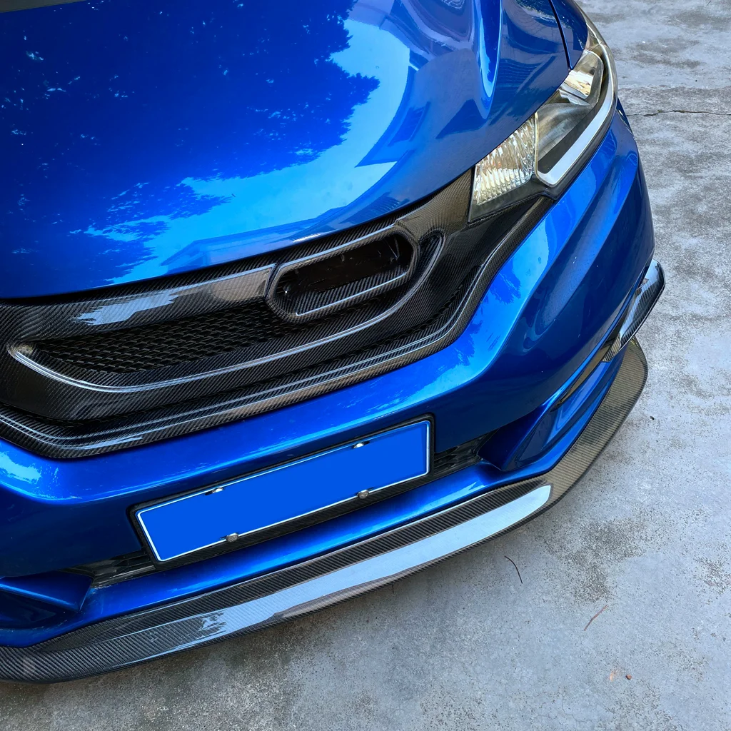 ألياف الكربون المصد الأمامي شواء لهوندا صالح جاز GK5 17-19 تعديل مصبغة المبرد صافي طقم الجسم اكسسوارات السيارات