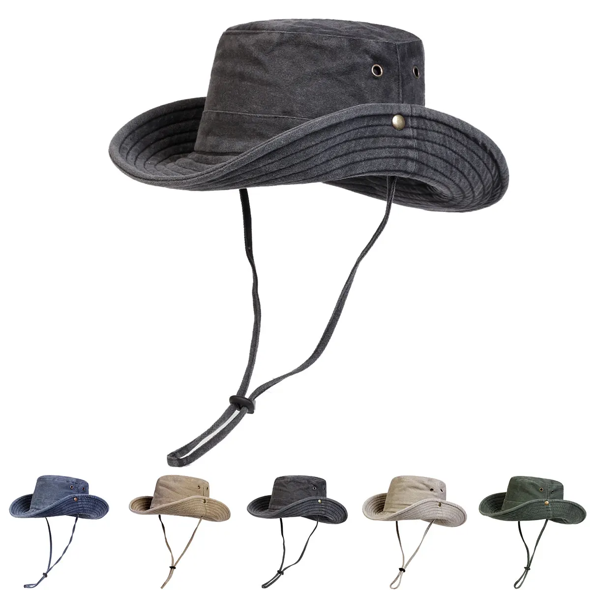 Men Big Eaved Washed Bucket Hats Fishermen Caps Outdoor Casual Cap Men Sunscreen Hat