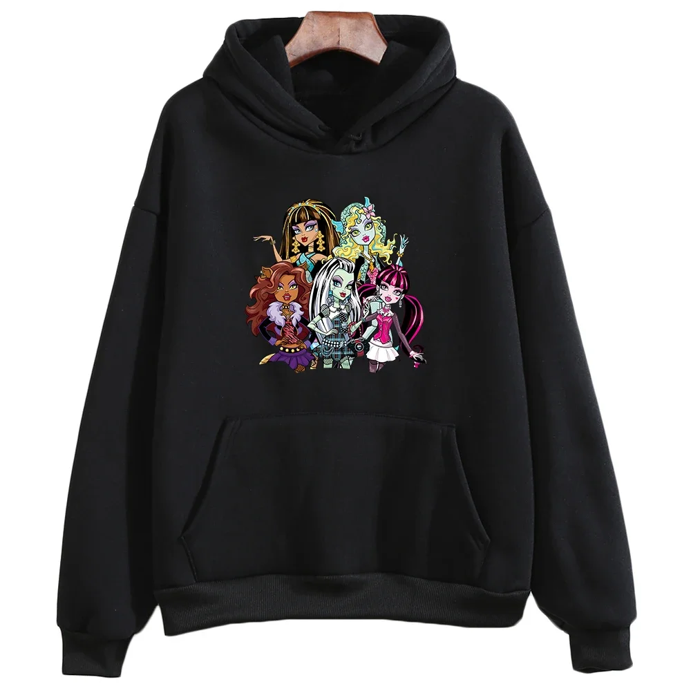 M-Monster High Girls Hoodies Women Casual Manga Graphic Sweatshirts Long Sleeve Aesthetic Pullovers Kawaii Printing Hoody Female