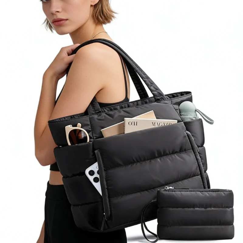 

Женская сумка-тоут большой вместимости, повседневная дорожная сумка с несколькими отделениями, легкая пушистая сумка для поездок на работу с кошельком для монет