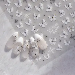 Vintage Big White Butterfly Nail Stickers High Quality Design Adhesive Sticker Nail Art Decoration Slider Decals DIY