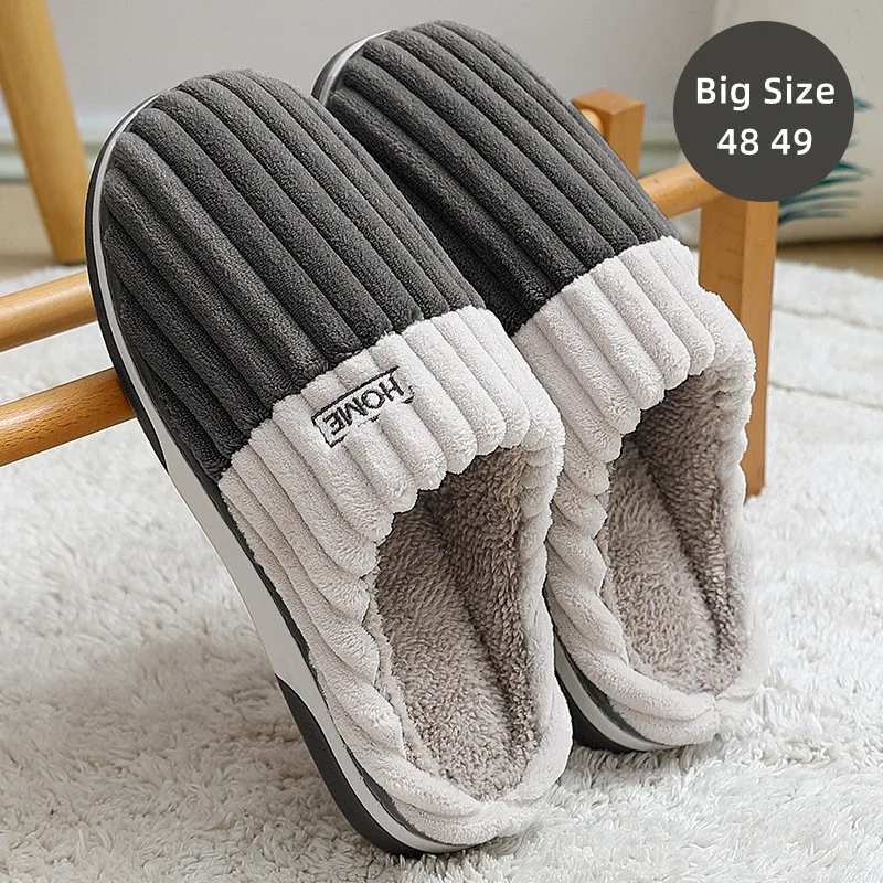 

Big Size 48 49 Men Home Slippers Women Winter Warm Slipper Couples Furry Shoes New Fashion Casual Indoor Soft Sole Plush Slides