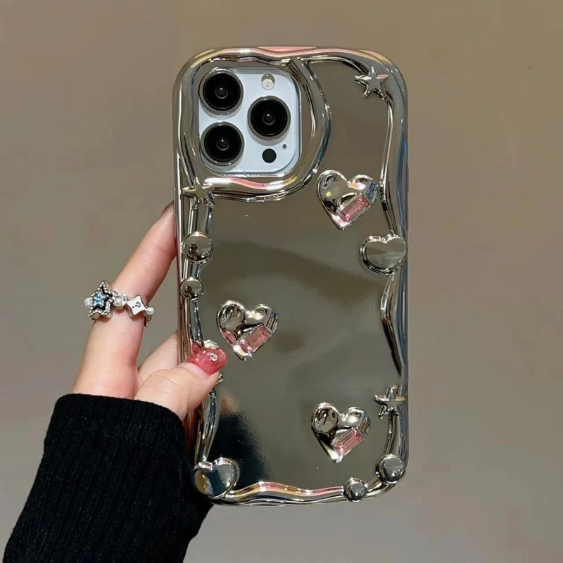 Plating Love Mirror Stand Silicone Soft Phone Case For iPhone 14 13 12 11 Pro Max X XS XR 7 8 14 Plus Camera Protective Cover