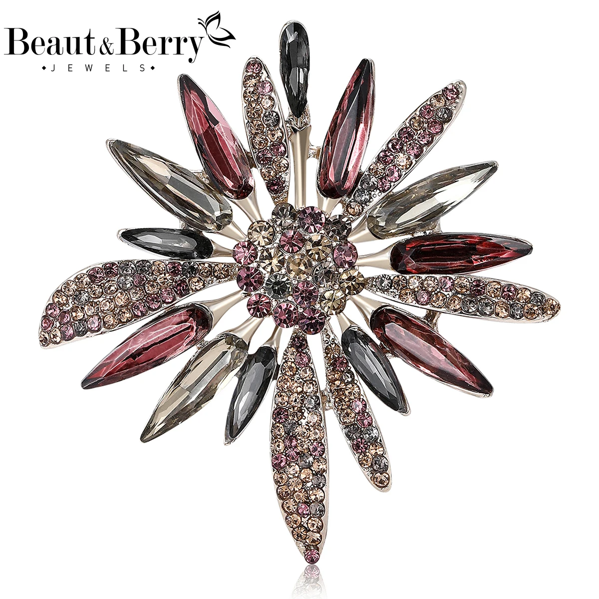 

Beaut&Berry Luxury Crystal Flower Brooches for Women Unisex Rhinestone Pins Casual Party Jewelry Accessories Gifts Decoration