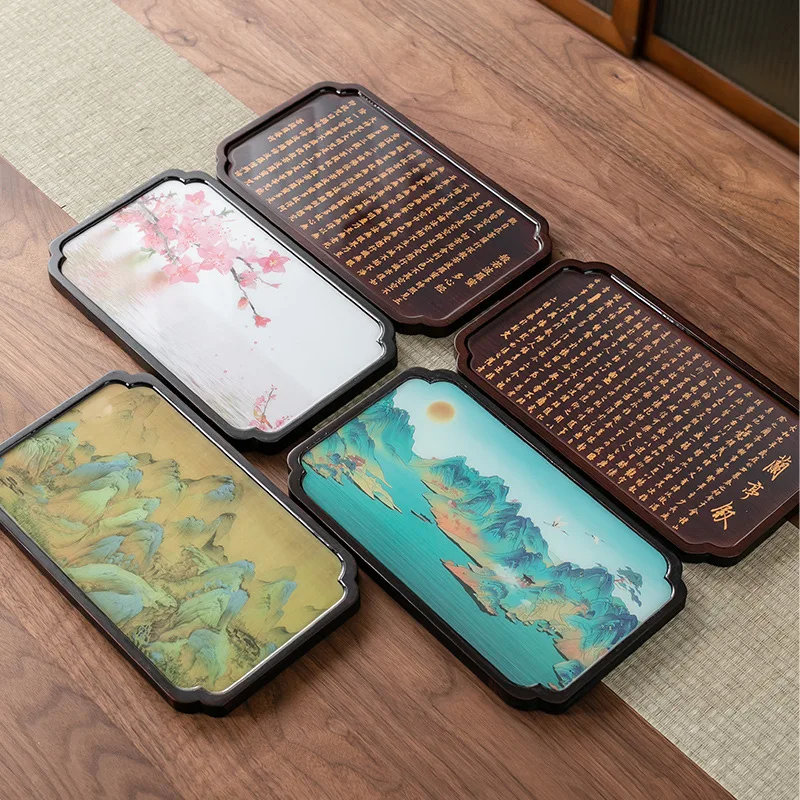 Heavy Bamboo Solid Wood Small Tea Tray Office Log Mat Tea Set Tray Pot Holder