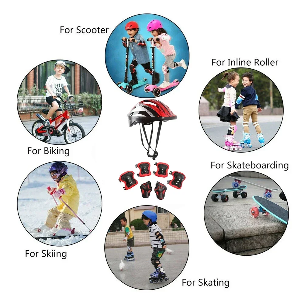 7Pcs Sports Kids Helmet Knee Elbow Wrist Pads, Protective Gear Set for Bike Bicycle Cycling BMX Skateboard Scooter Skating