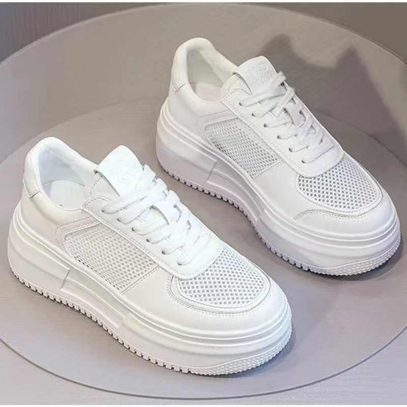 Fashion White Sneakers Women 2024 Net Yarn Breathable Leisure Sport Shoes for Women Solid Color Flats Women Summer White Shoes