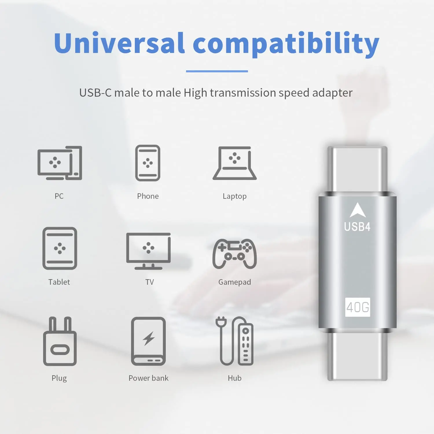 NNBILI 40Gpbs Typ C męski na TypeC męski W pełni funkcjonalny adapter do transmisji i ładowania z Thunderbolt USB 4.0 3.1 2.0