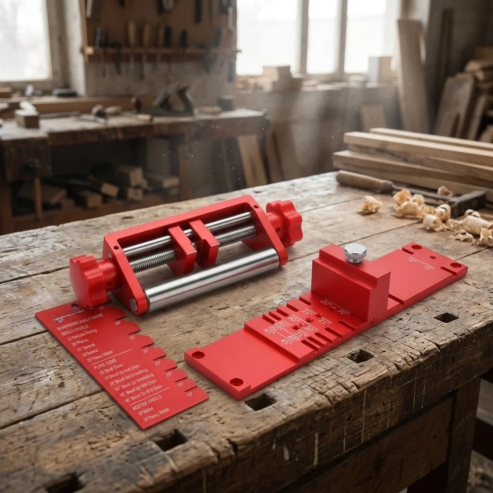Precision Woodworking Chisel Honing Guide Aluminum Alloy 14 5 6cm Red with Angle Gauge and Tool Free Operation