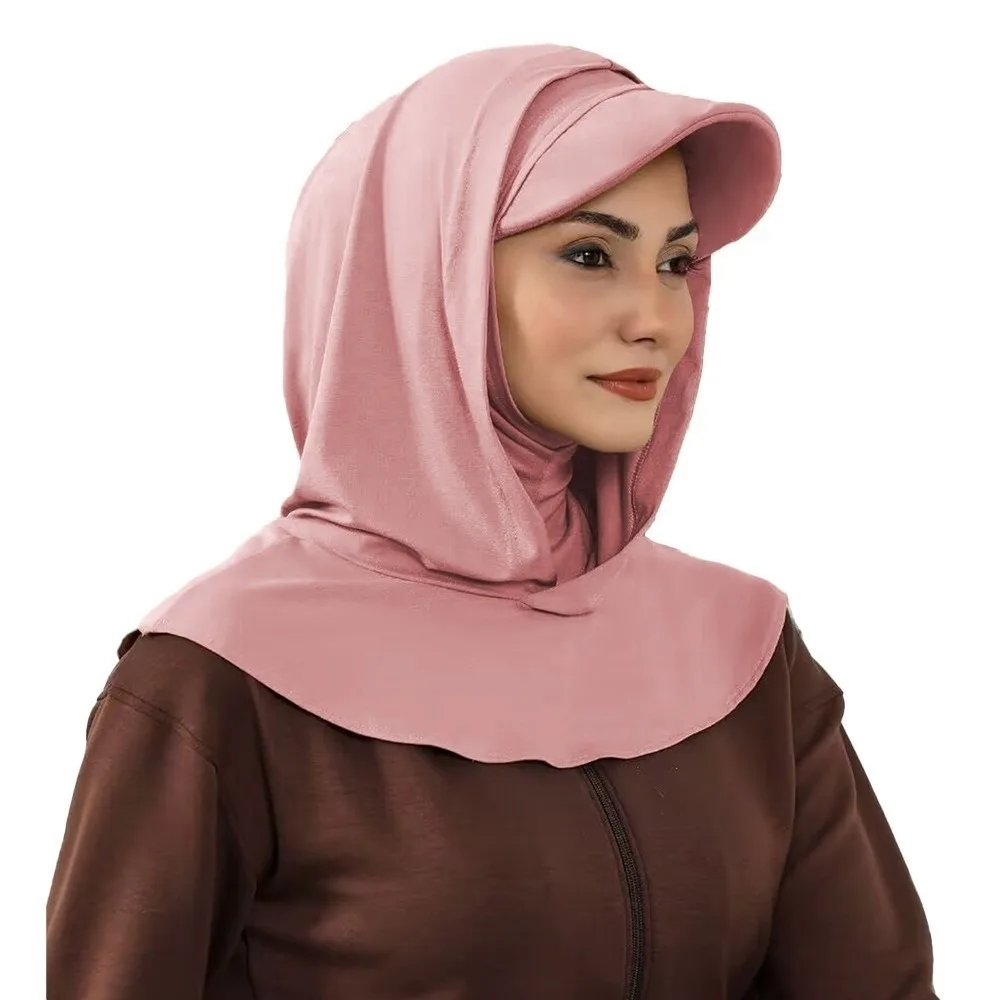 Premium Full Coverage Bonnet Hijab Double Layer Ready to Wear Modest Visor Underscarf Bonnet with Neck Cover Fashion Solid Color