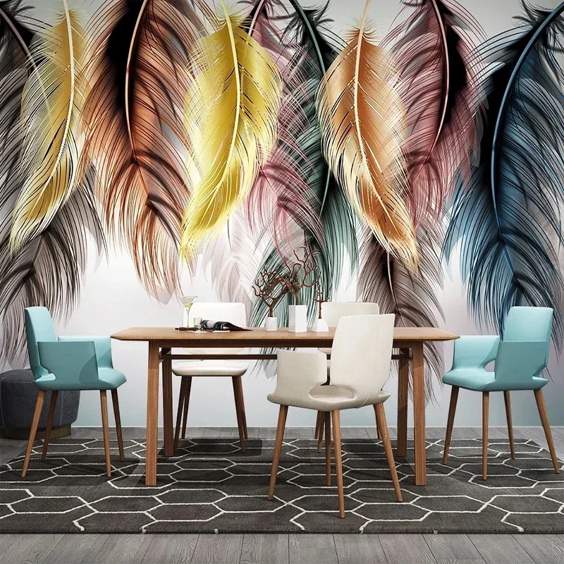 Custom Photo Mural Wallpaper 3D Colorful Feathers Luxury Wall Decor Painting Living Room Bedroom Backdrop Tapety Papel De Parede