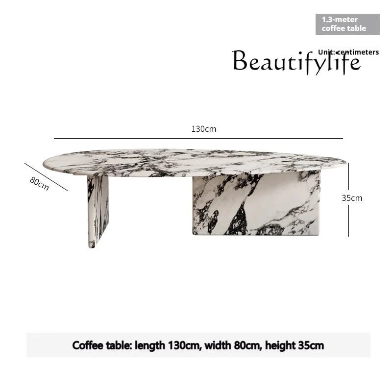 X "2025 French Cream Coffee Table - Calacatta Gold Vein Marble Irregular Shape, Luxury Small Living Room Centerpiece"