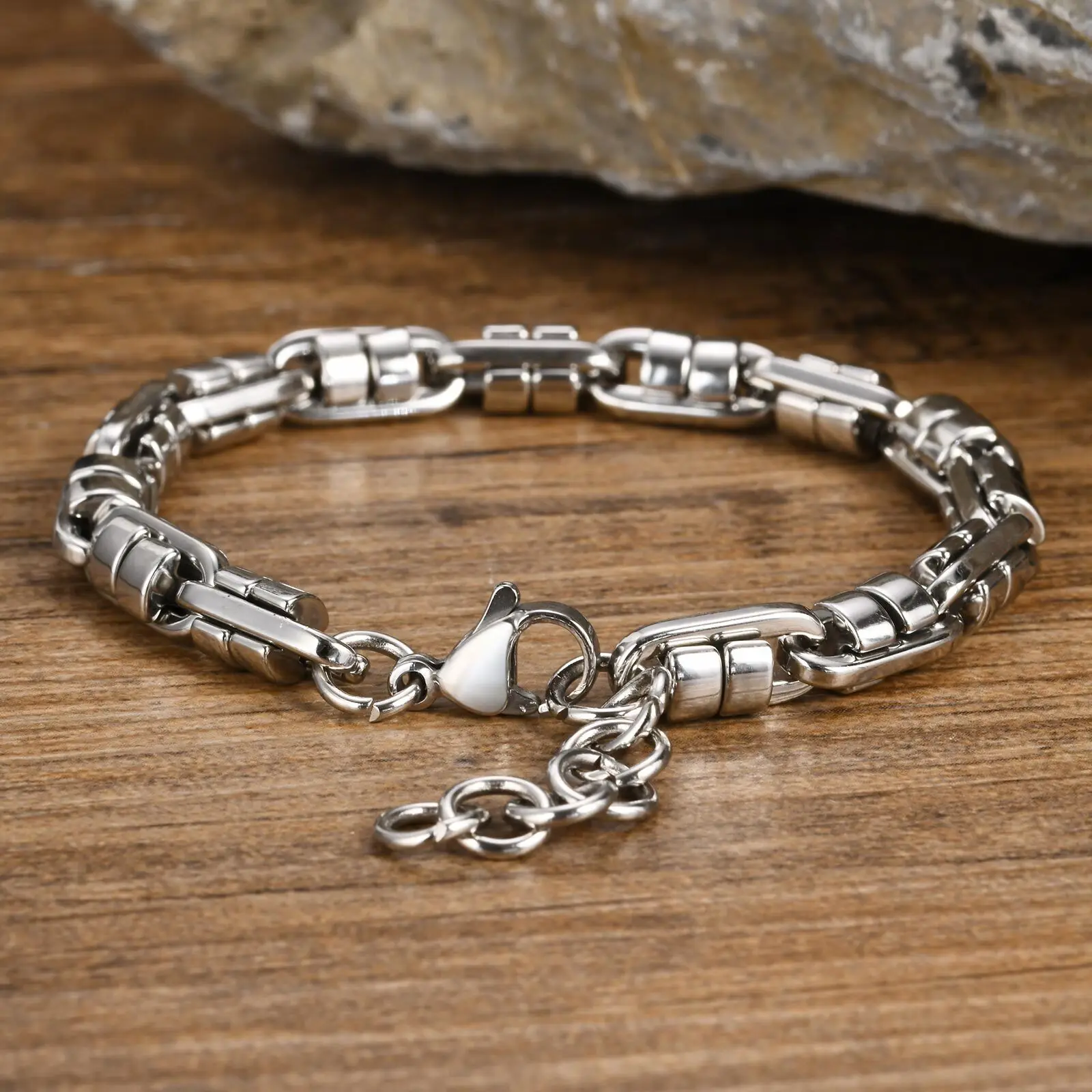 Vnox Chunky Stainless Steel Handmade Link Chain Bracelets, Never Fade Stainless Steel Round Byzantine Links Wristband