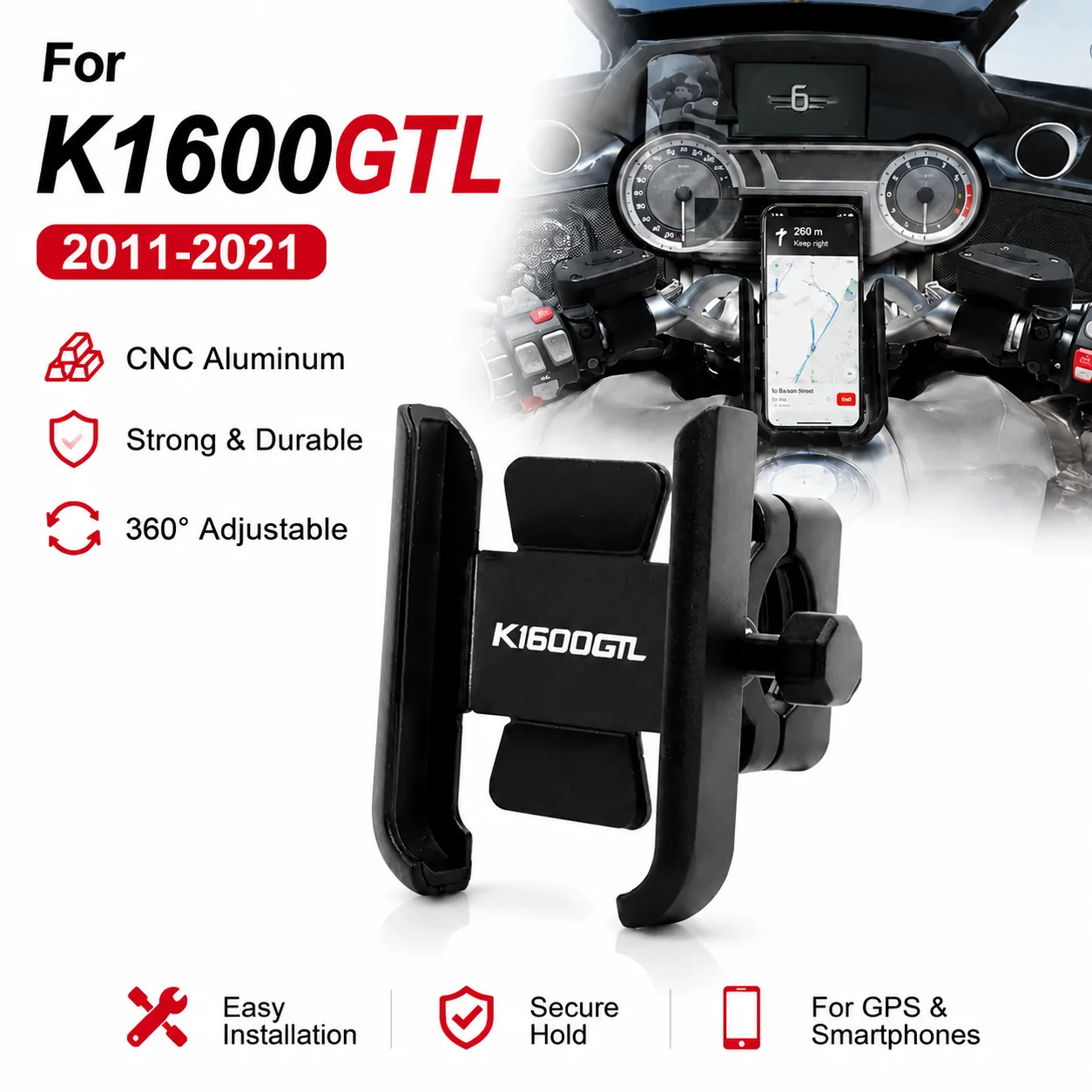 For BMW K1600GTL 2011-2021 Motorcycle Phone Holder CNC Aluminum Handlebar Mount GPS Navigation Bracket Stand Accessories