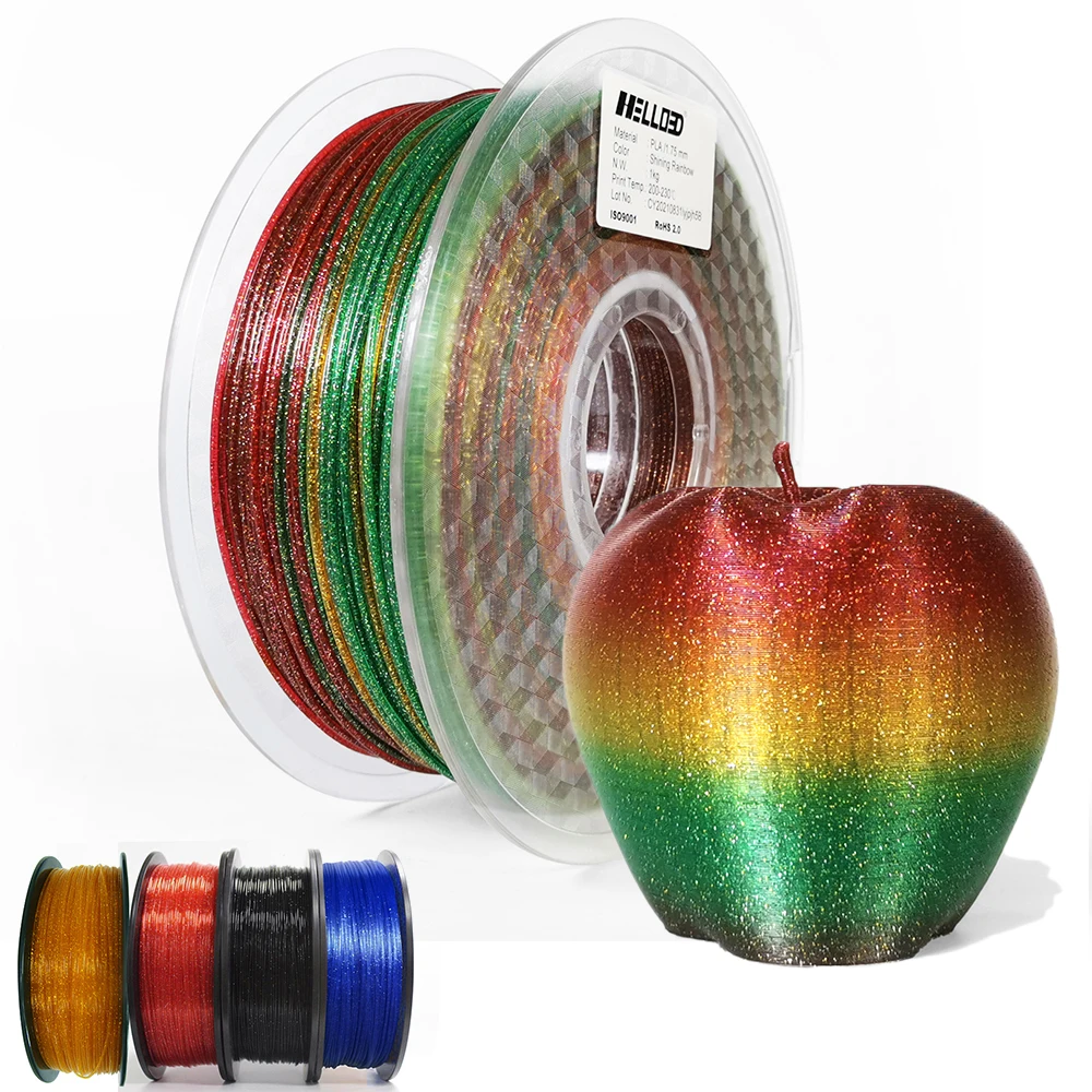 

3D Printer Filament PLA 1.75mm Glittering Shining Rainbow Sublimation 3D Printing Material Sparkle Black Purple Blue Gold Orange