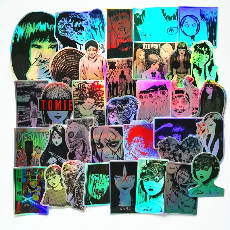 50 sztuk laserowe Anime Tomie naklejki estetyczne Graffiti naklejki na motocykl deskorolka Laptop samochód rower naklejka do zrobienia w domu opakowanie