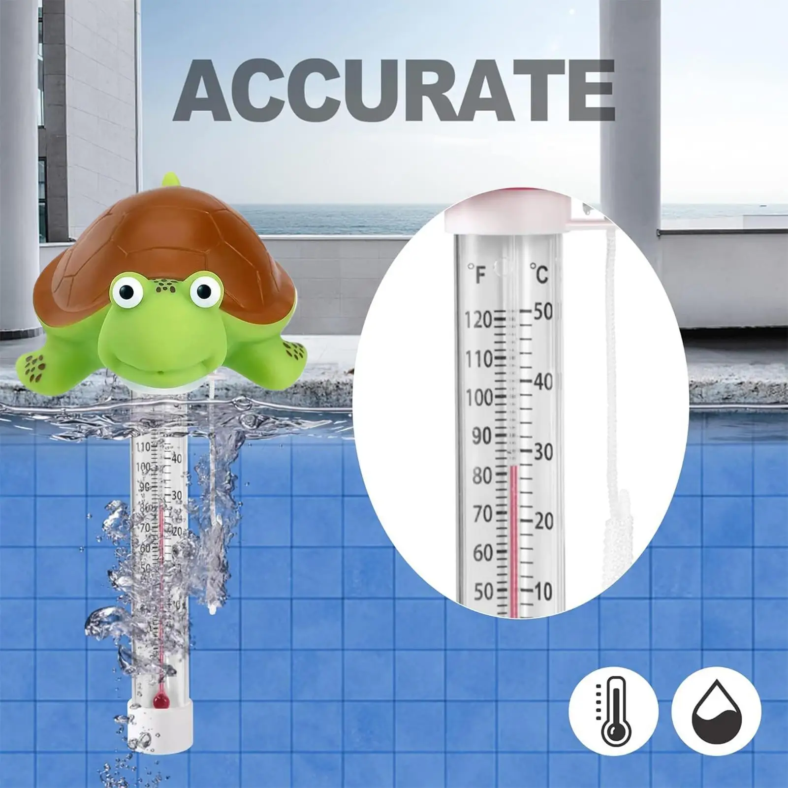 

Turtle Water Thermometer Cartoon Animals Thermometer Funny Bath Thermometer For Outdoor Indoor Swimming Pools for Hot Tubs Spas