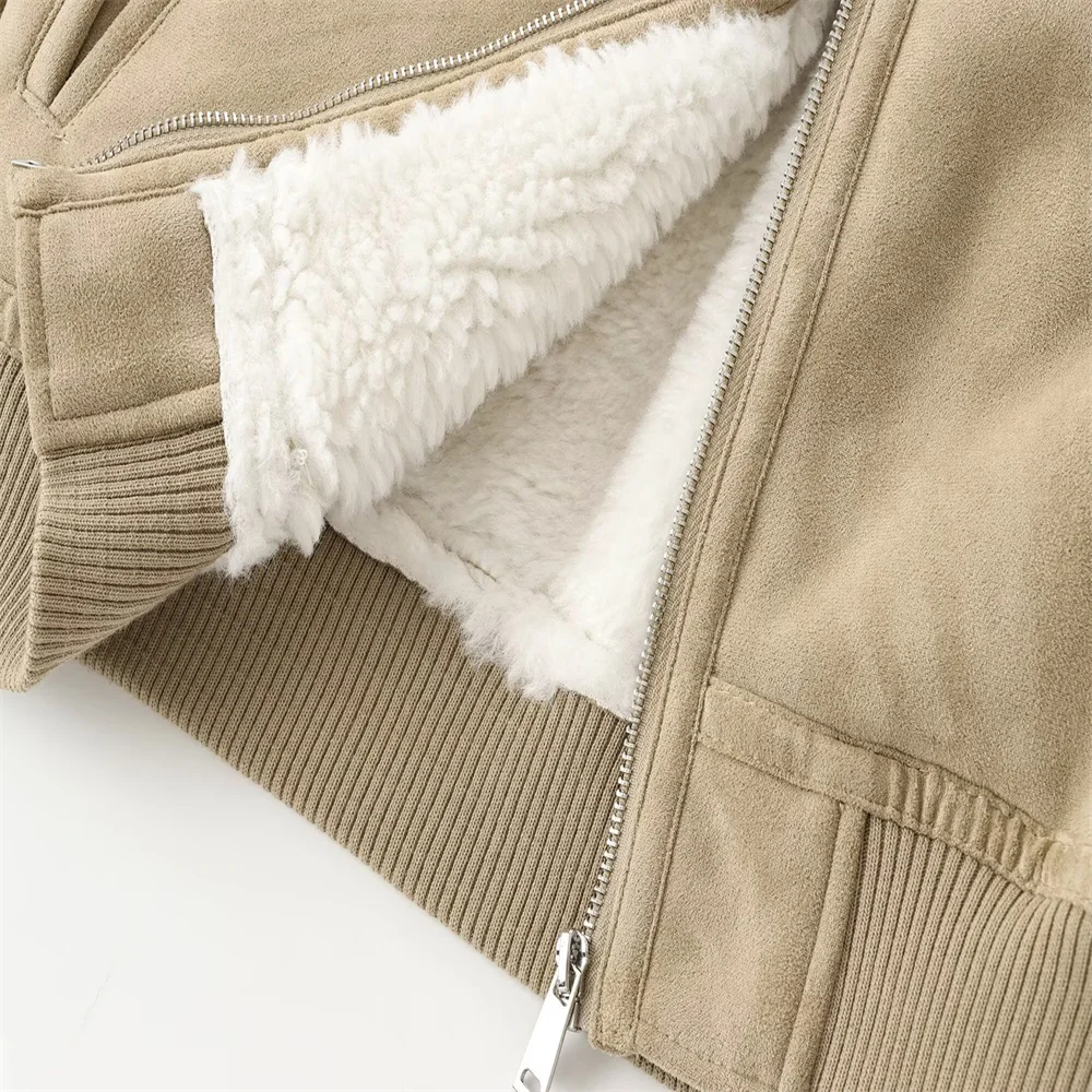 سترة قصيرة من القطيفة بسحاب مع سترة قصيرة من القطيفة للتخسيس وسترة دافئة للفتيات الأوروبية والأمريكية متعددة الاستخدامات #3