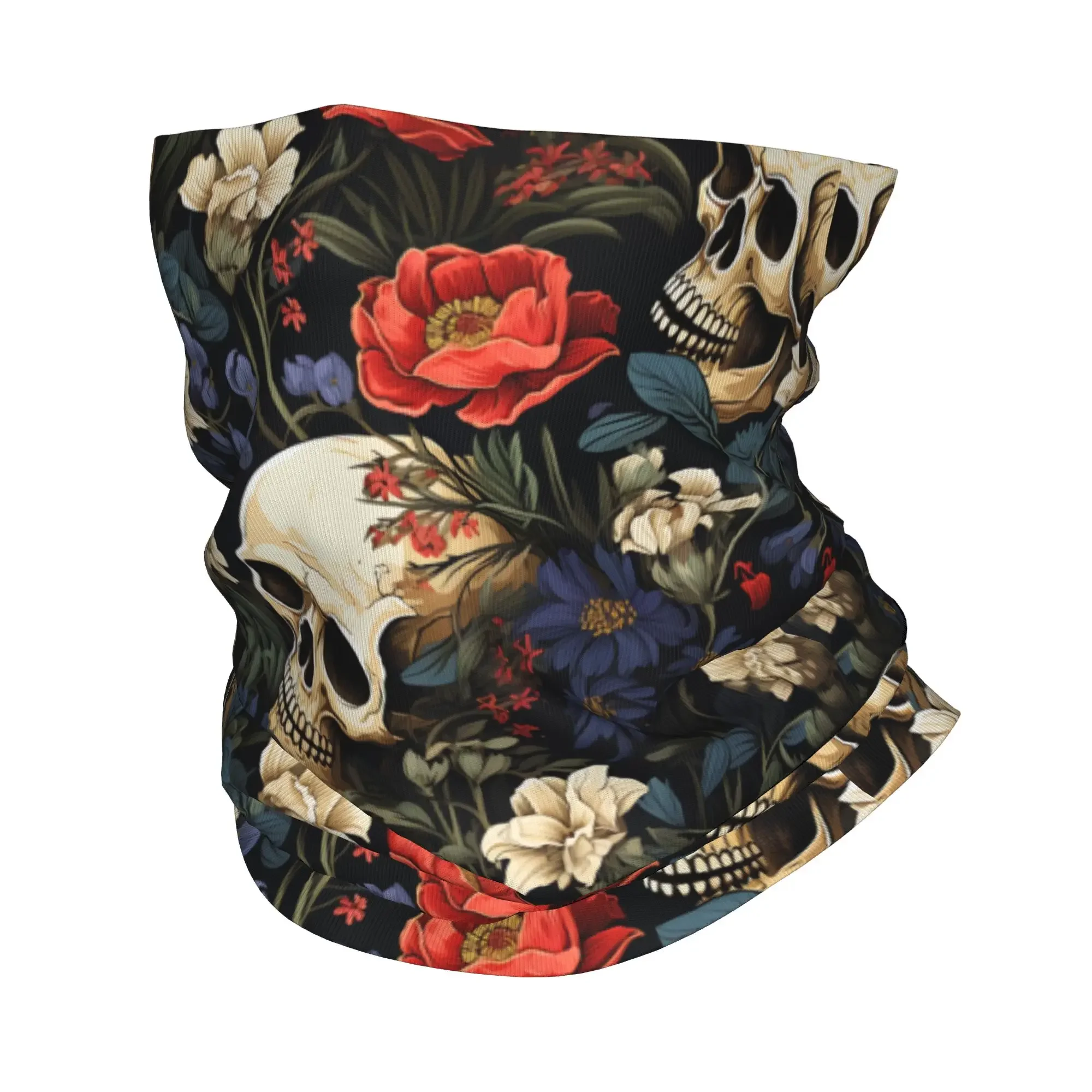 Gothic Skeleton Skull Floral Winter Headband Neck Warmer Women Men Hiking Hunting Tube Scarf Face Bandana Gaiter