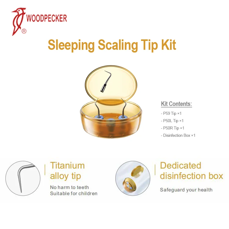 Woodpecker Dental Sleeping Scaling Tip Kit with Titanium Alloy Tips P50L P50R P59, Dedicated Autoclavable Sterilization box