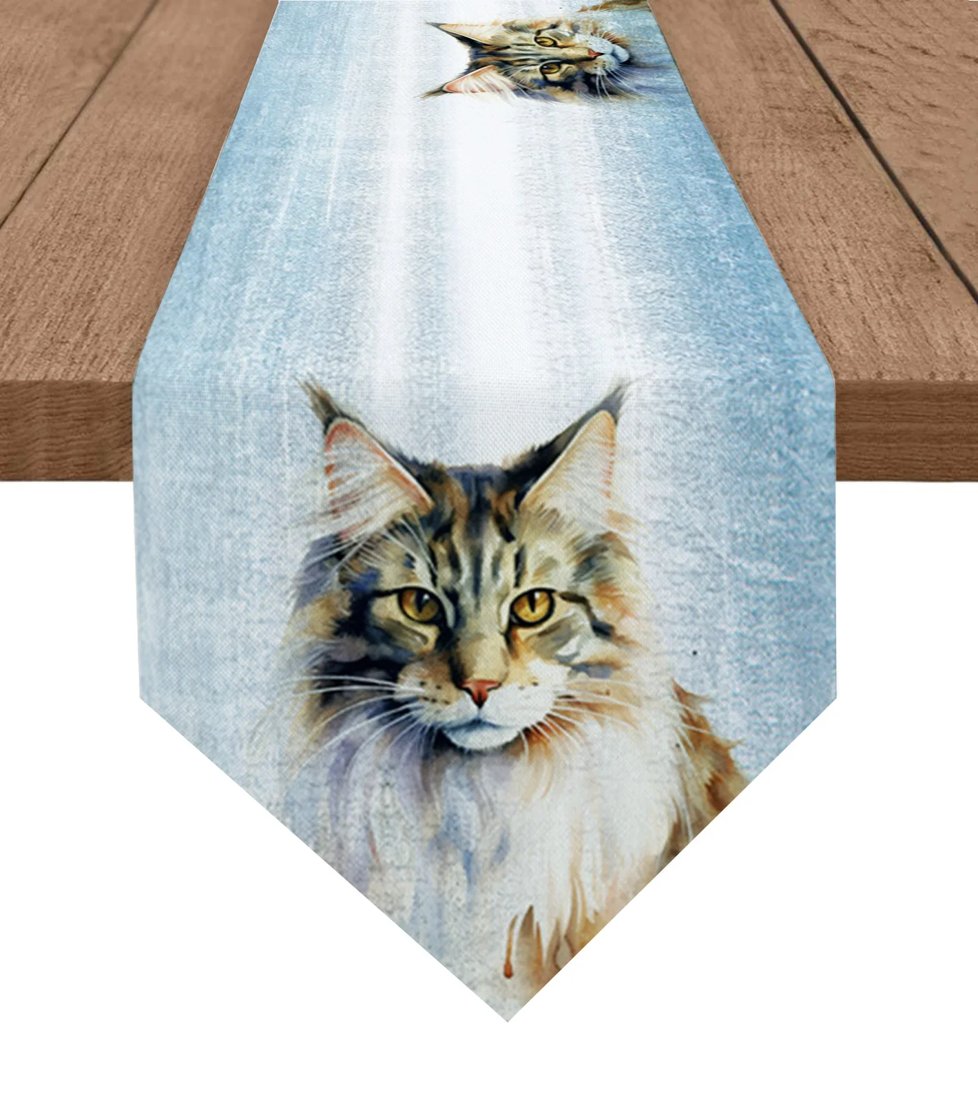 Cat Watercolor Gradient Texture Table Runner Wedding Decor Tablecloth Holiday Party Home Dining Table Decoration