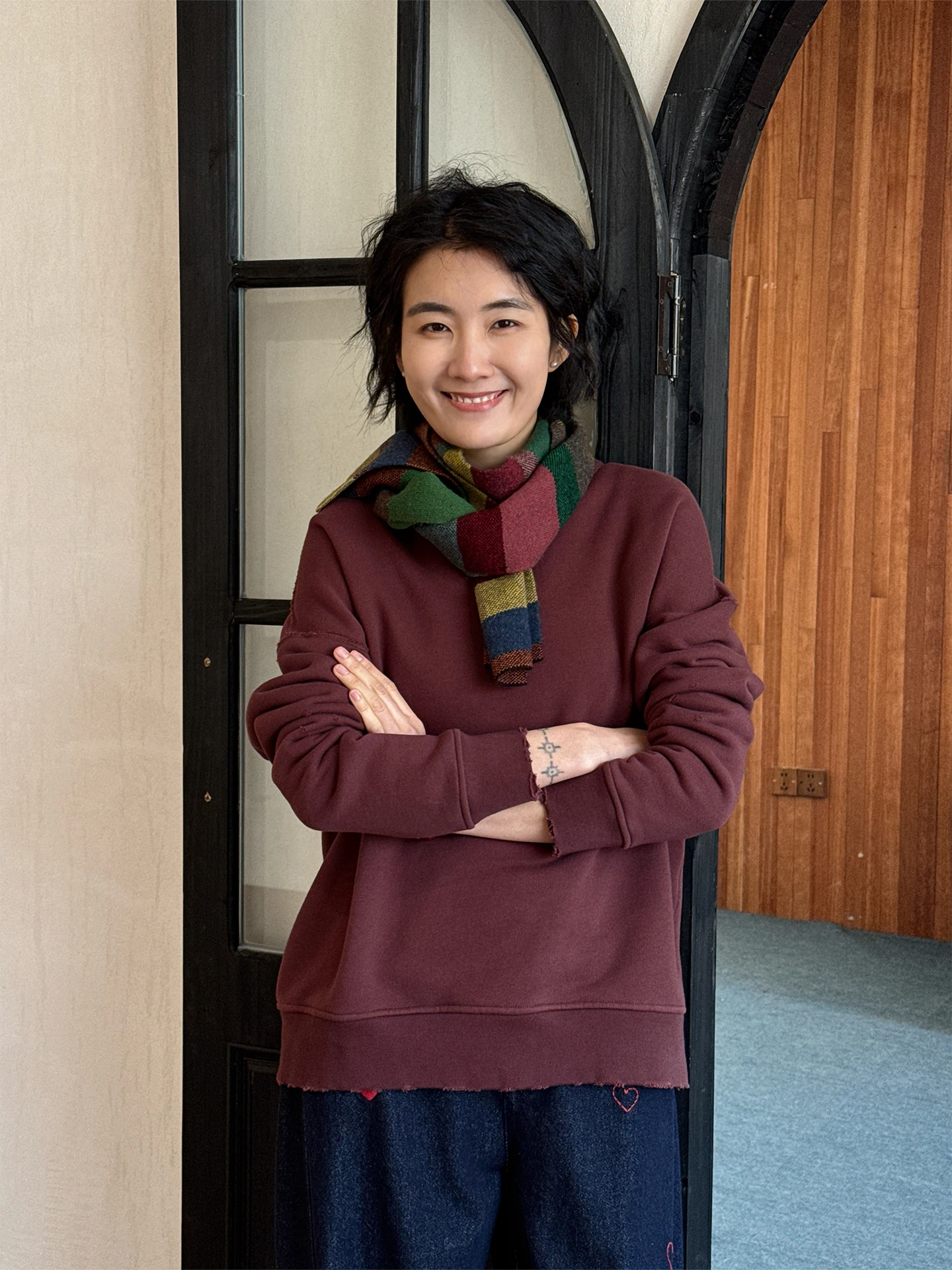 

Langqing Pure Cotton Fce Lined round Ne Sweatirt Women's Loose Warm Inner Wear Spring 2026 New Sle Coffee Red