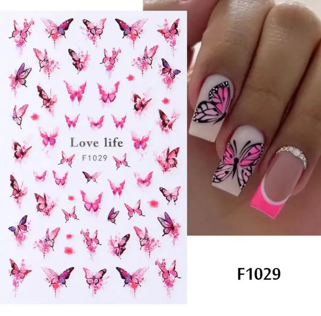 1pcs 3D สติกเกอร์เล็บผีเสื้อที่มีสีสันสําหรับเล็บอุปกรณ์เสริมศิลปะที่มีสีสันสติ๊กเกอร์การหักเหใช้ตกแต่งเล็บ