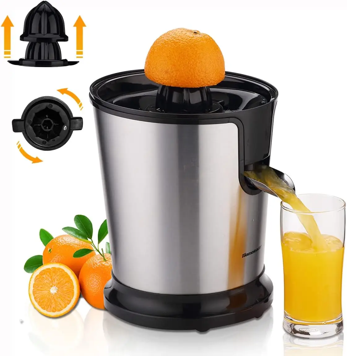 

Electric Citrus Juicer, Lemon Squeezer with Stainless Steel, Orange Squeezer with Two Cones, Powerful Motor for Grape