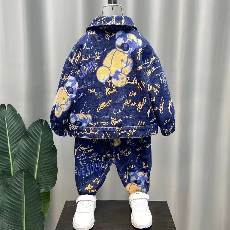 Baby Boys Clothing Fashion Printed Denim Jacket + Jeans 2 pcs Sets Autumn Kids Cotton Denim Suits Children Clothes