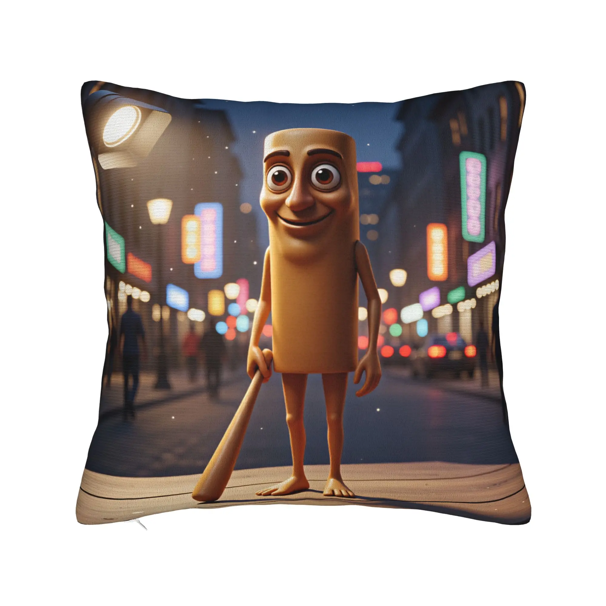 Tung Tung Sahur City Night Street Pillowcases  Novelty Pillow Case For Living Room Sofa Comfy Pillow Cover