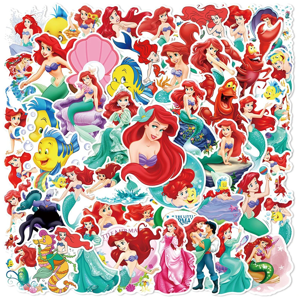 10/30/50pcs Disney Cartoon The Little Mermaid Anime Stickers Decoration Waterproof Graffiti Toys DIY Phone Scrapbook Decals Gift