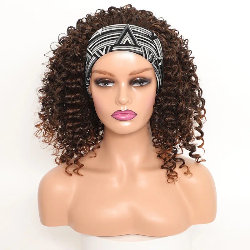 

Ice Silk Headband Wig Fluffy Small Curls Afro Kinky Curly Style Brazilian Virgin Hair Non-Lace Front Crochet Wig for Women Cheap