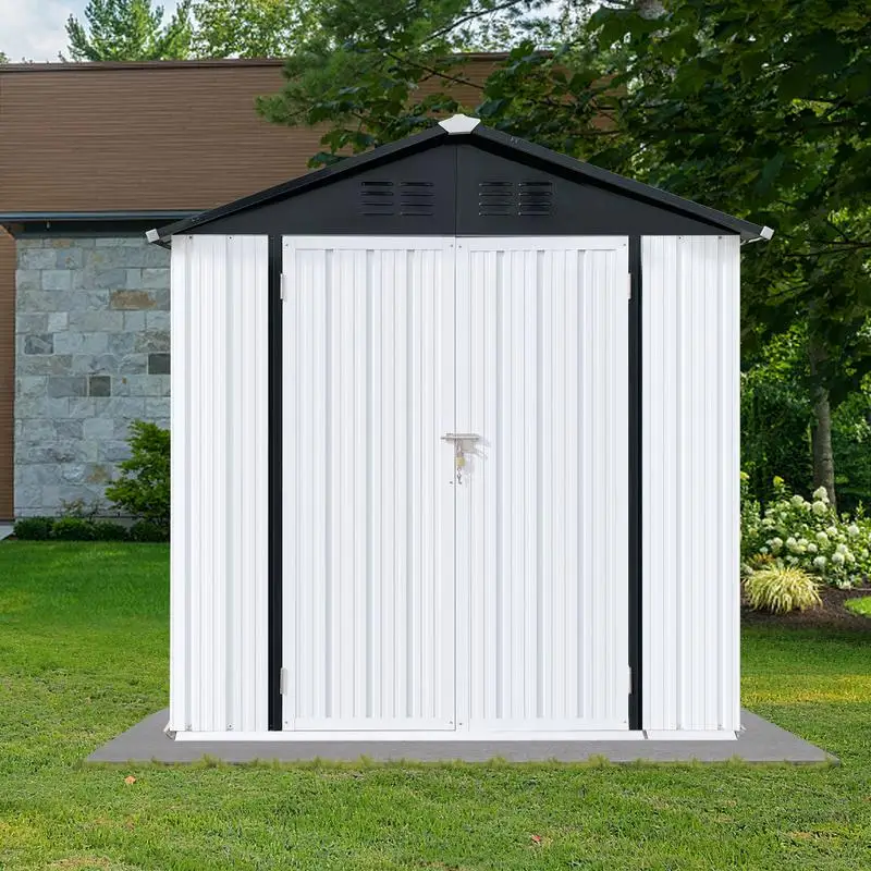 

6FT x 4FT Outdoor Storage Shed Apex Roof in White and Black, Durable and Stylish Storage Solution for Garden or Yard Utility