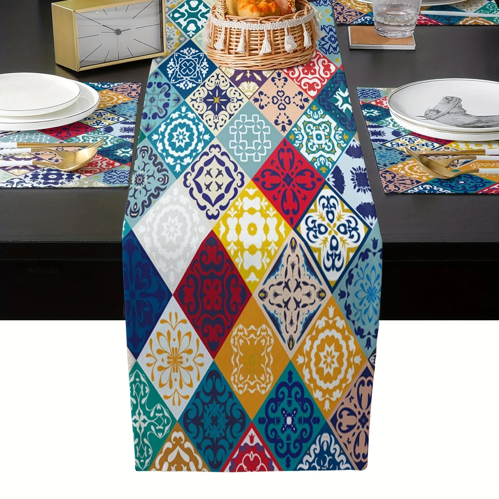 

Ethnic Traditional Geometric Print Table Flag Indian Tribal Linen Table Flag Kitchen Table Heat Resistant Table Mat Reusable