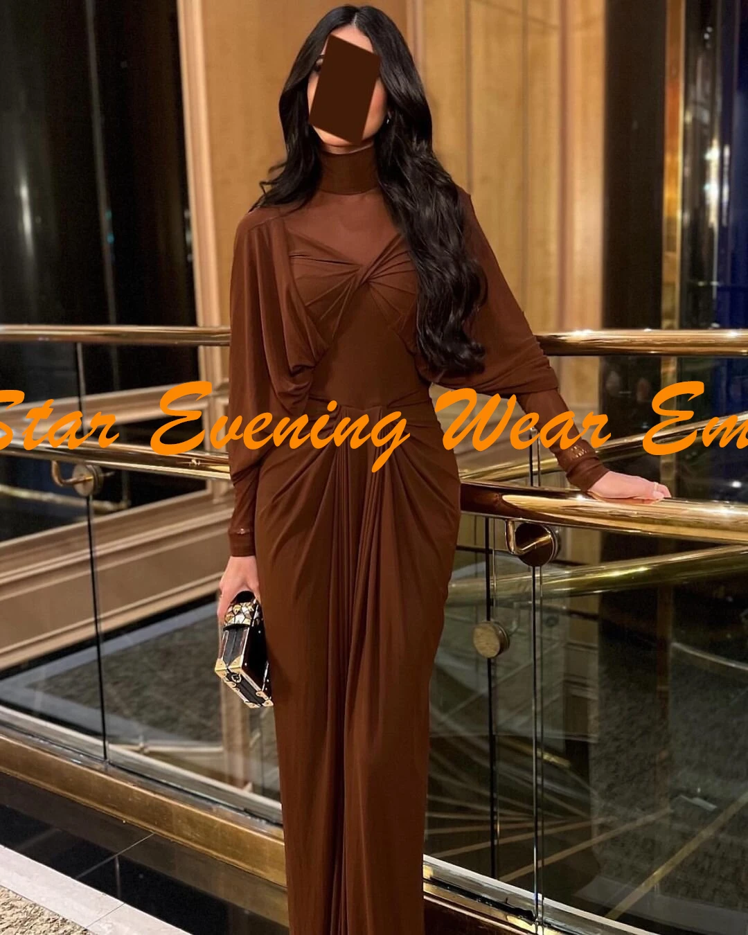 Exquisite High Neckline Pleats Jersey Prom Gowns Classic Mermaid Long Sleeves Photo Color Custom Size Party Gowns فساتين سهرة